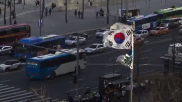 Zeitraffer Aufnahme Des Verkehrs Auf Dem Dongdaemun Design Plaza Seoul — Stockvideo