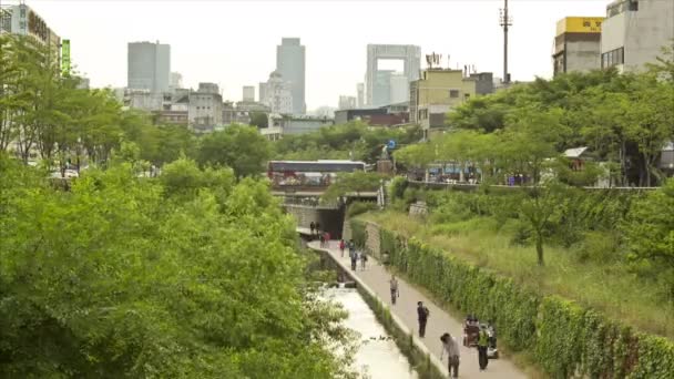 Cheonggyecheon Stream Seoel Zuid Korea — Stockvideo