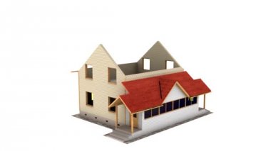 Ev yapımı. Yapı inşa. Binanın evin bir işlemi gösteren hızlandırılmış 3d animasyon. House animasyon üzerine beyaz, arka plan monte ediliyor. Full Hd