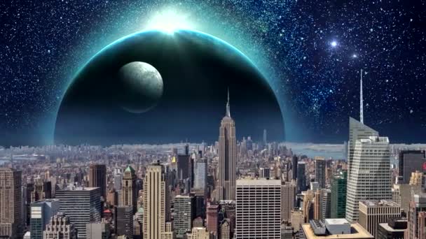 Niesamowite Fantasy Miasto Animacja Fantasy Nowego Jorku Animacji Apokalipsa Nowym — Wideo stockowe