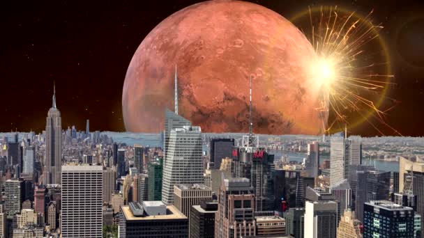 Niesamowite Fantasy Miasto Animacja Fantasy Nowego Jorku Animacji Apokalipsa Nowym — Wideo stockowe