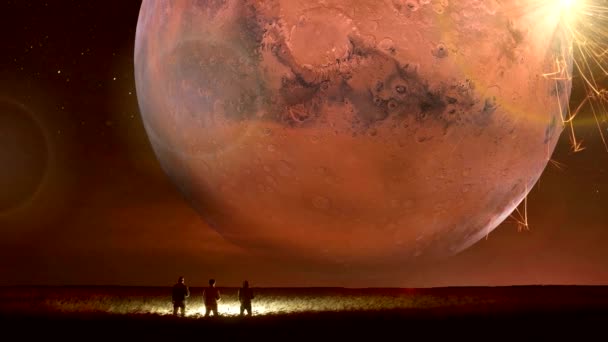 Fantastico Fantastico Paesaggio Irreale Con Luna Rossa Animazione Paesaggio Fantasy — Video Stock