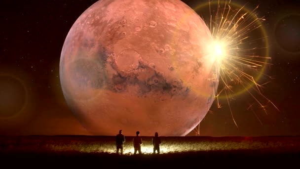 Csodálatos Fantasztikus Unreal Fekvő Vörös Hold Fantasy Tájkép Animáció — Stock videók
