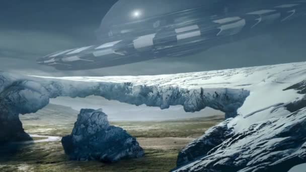 Geweldige Fantastische Aarde Animation Fantastisch Landschap Met Ufo — Stockvideo