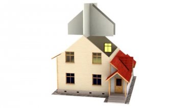 Ev yapımı. Yapı inşa. Binanın evin bir işlemi gösteren hızlandırılmış 3d animasyon. House animasyon üzerine beyaz, arka plan monte ediliyor. Full Hd