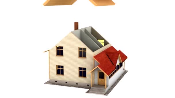 家の建設 構造を構築します 家の建物のプロセスを示す時間経過の アニメーション 白の背景上で組み立てられて家アニメーション — ストック動画