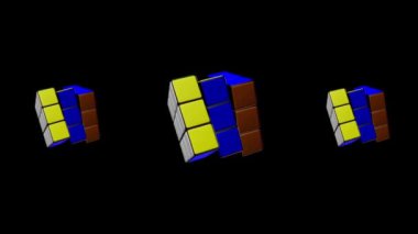 Los Angeles'ta. Abd. 01 Mayıs. 2018. Sergi teknolojisi. Rubik küpünün animasyon ve rotasyonla dönüşümü. Hareketli Rubik küpü. Rubik küpleri.