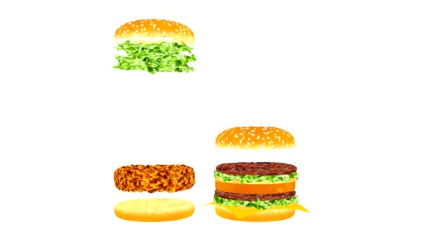 Voedsel Reclame Vrolijke Fast Food Advertentie Animatie Van Hamburgers Bewegende — Stockvideo