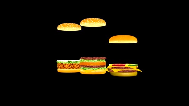 Publicité Alimentaire Joyeux Fast Food Publicité Animation Hamburgers Les Parties — Video