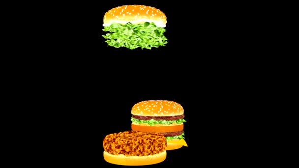 Food Advertisement Cheerful Fast Food Advertisement Animation Hamburgers Moving Parts — Stock Video