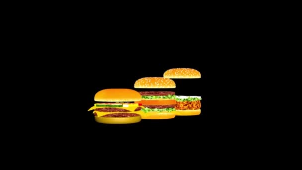 Yemek Ilanı Neşeli Fast Food Reklam Hamburger Animasyonunda Hamburgerin Hareketli — Stok video