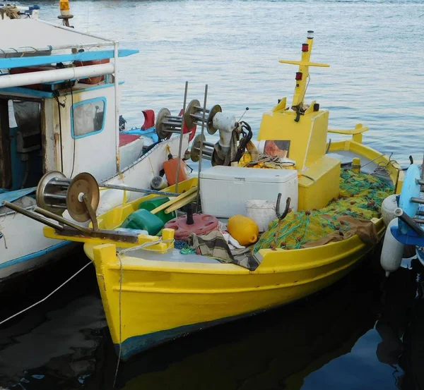 Yellow Fishing Boat Varkiza Attica Greece — Stock Photo, Image
