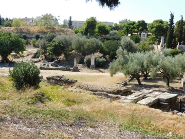 Eylül 2018, Atina, Yunanistan. Antik kalıntılar Keramikos mezarlığı. Arkeolojik sit görünümünü