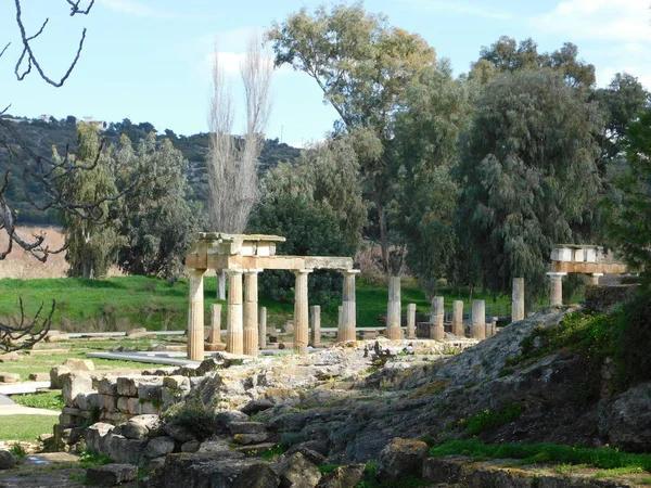 Brauron Vravrona Attica Greece February 2018 Ancient Sanctuary Artemis Columns — Stock Photo, Image