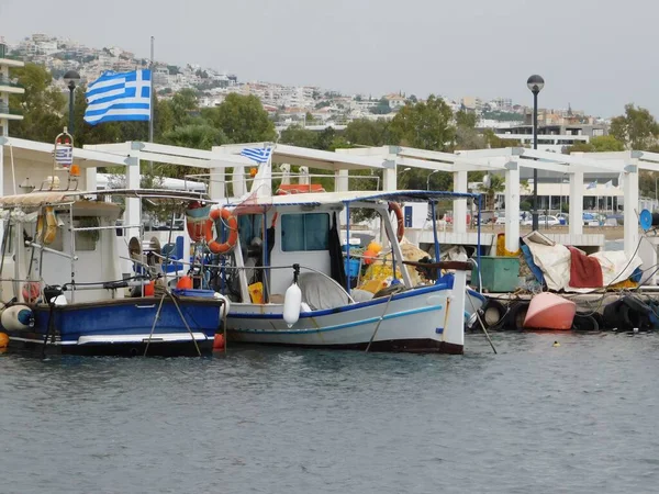 Barcos Pesca Puerto Ciudad Glyfada Ática Grecia — Foto de Stock