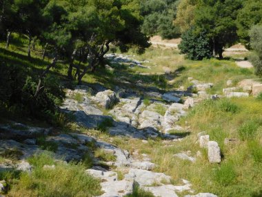 Atina, Yunanistan 'daki Pnyx tepesinde antik bir taş kaldırım yolu