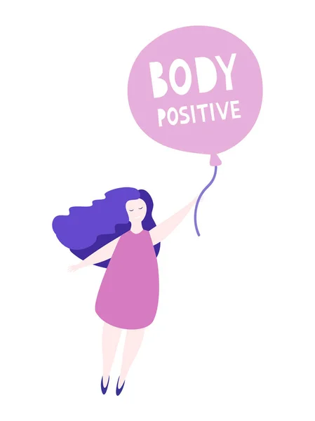 Σώμα θετική αφίσα, ευτυχισμένος γυναίκες κατέχουν μπαλόνι. Διάνυσμα κάρτα. — Διανυσματικό Αρχείο
