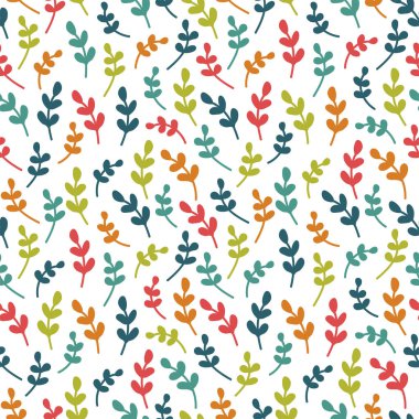 Basit sevimli renkli yaprak deseni. Kesintisiz doodle arka plan. Vektör çizimi.