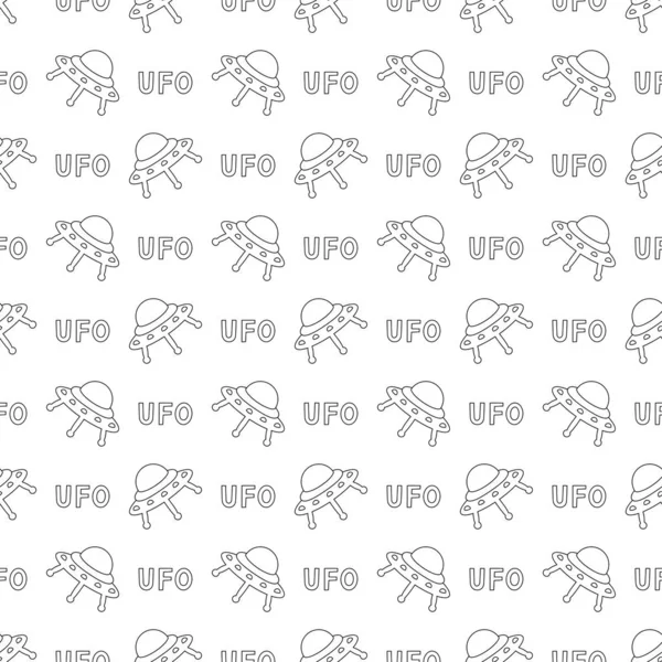 Ufoデイパターン、落書きシームレスなアウトラインの背景。ベクトルイラスト. — ストックベクタ