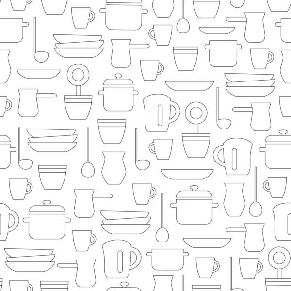 Mutfak dikişsiz desen, anahat arka plan. Vektör çizimi.