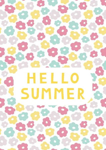 Leuke zomerbloemen kaart template "Hello Summer". Pastel A6 kaart. Vector illustratie — Stockvector