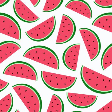 Karpuz dilimleri taze desen. Sevimli kesintisiz arka plan. Vektör Illustration.