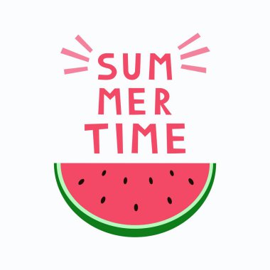 Yaz saati kartı. Yaz afişi. Dilimlenmiş karpuzlar. Vektör çizimi.