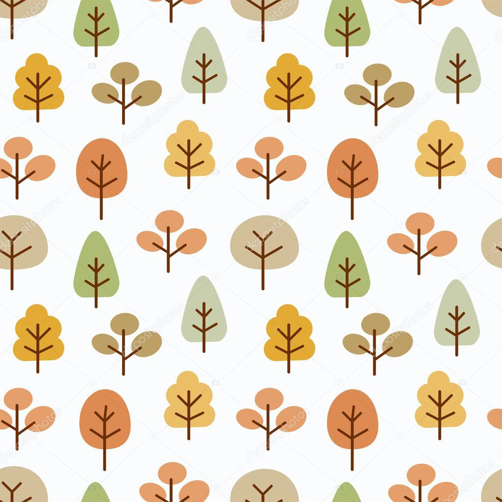 Simple autumn forest pattern. Pastel seamless bacground. Vector Illustration.