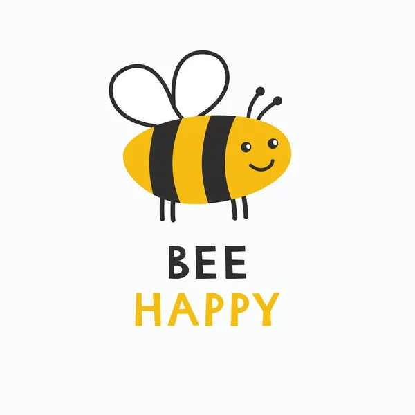 Basit kart Bee Happy. Karikatür sevimli poster Mutlu olun. Vektör çizimi.