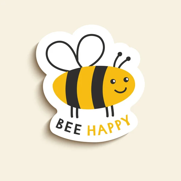 Tarjeta simple Bee Happy. Etiqueta engomada linda de dibujos animados Ser feliz. Ilustración vectorial . — Vector de stock