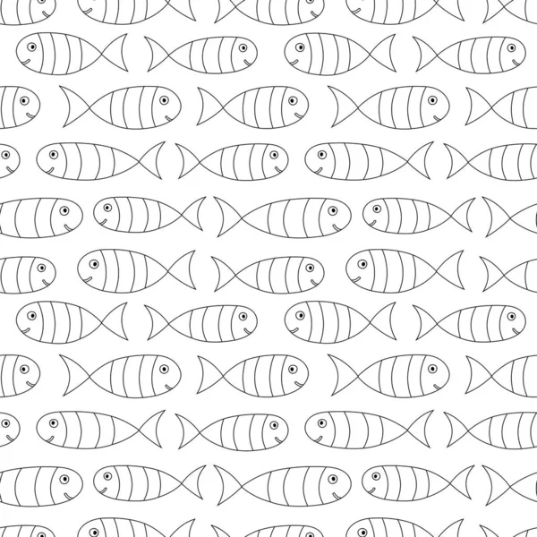 Outline fish pattern. Simple seamless background. Vector illustration. — Stock Vector