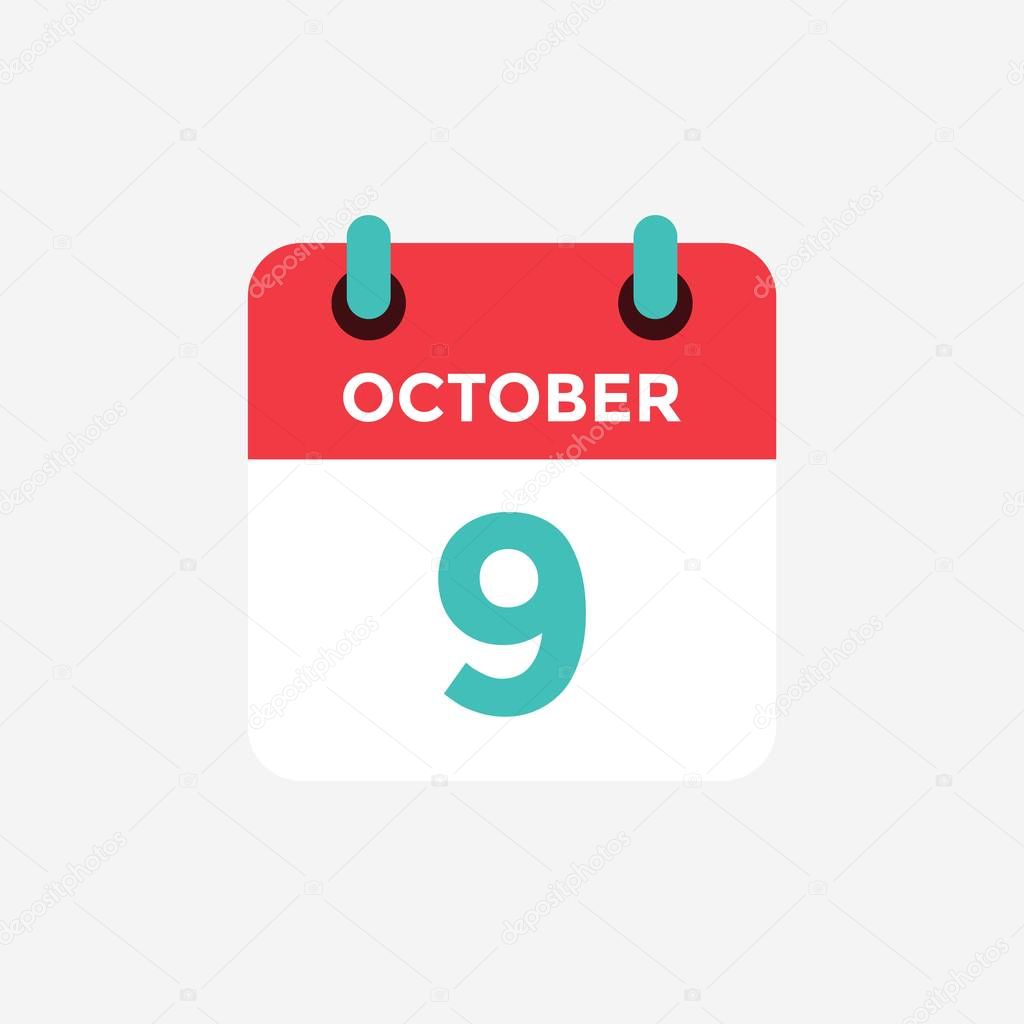 Flat Icon Calendar 9 October Date Day And Month Vector Illustration Premium Vector In Adobe Illustrator Ai Ai Format Encapsulated Postscript Eps Eps Format