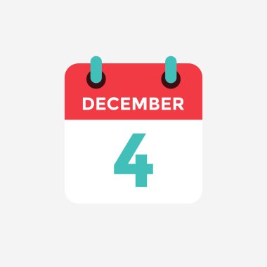 Düz simge takvim 4 Aralık. Tarih, gün ve ay. Vektör çizimi.