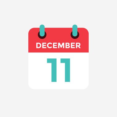 Düz simge takvimi 11 Aralık. Tarih, gün ve ay. Vektör çizimi.