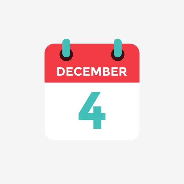 Düz simge takvim 4 Aralık. Tarih, gün ve ay. Vektör çizimi.