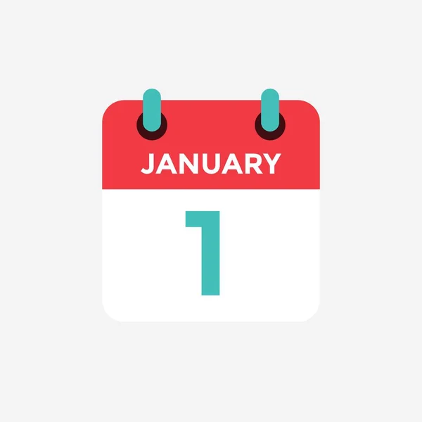 Flat icon calendar 1st of January. Date, day and month. Vector illustration. — Stock Vector