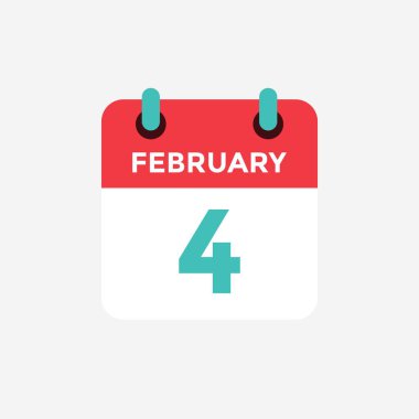 Düz simge takvim 4 Şubat. Tarih, gün ve ay. Vektör çizimi.