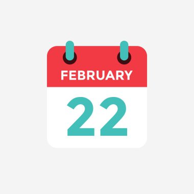 Düz simge takvimi 22 Şubat. Tarih, gün ve ay. Vektör çizimi.