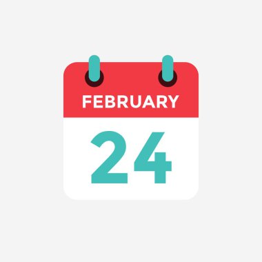 Düz simge takvimi 24 Şubat. Tarih, gün ve ay. Vektör çizimi.