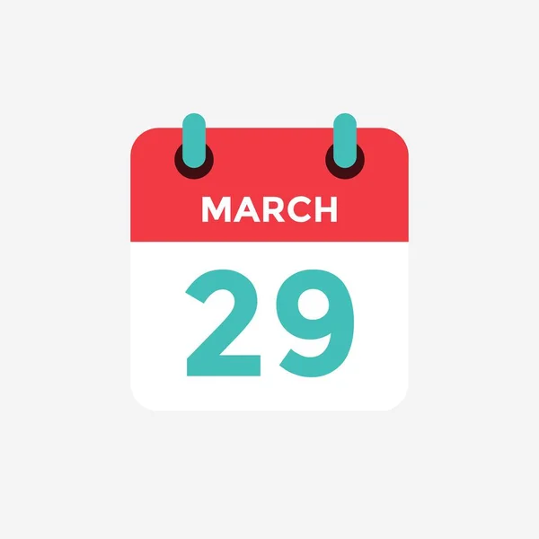 Flat icon calendar 29 of March. Date, day and month. Vector illustration. — Stock Vector