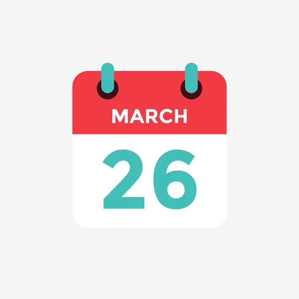 Flat icon calendar 26 of March. Date, day and month. Vector illustration. — Stock Vector