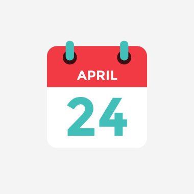 Düz simge takvimi 24 Nisan. Tarih, gün ve ay. Vektör illüstrasyonu.
