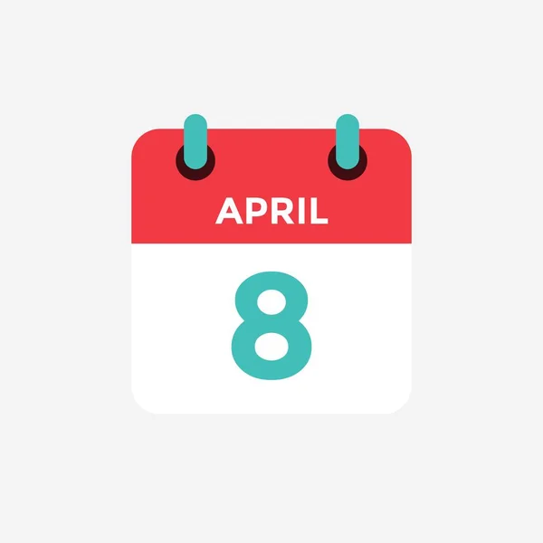 Плоский иконный календарь 8 апреля. Дата, день и месяц. Векторная иллюстрация . — стоковый вектор