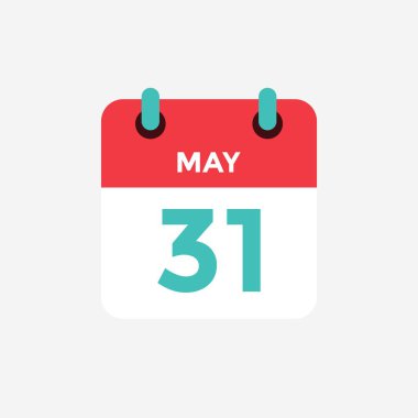 31 Mayıs 'ta düz simge takvimi. Tarih, gün ve ay. Vektör illüstrasyonu.