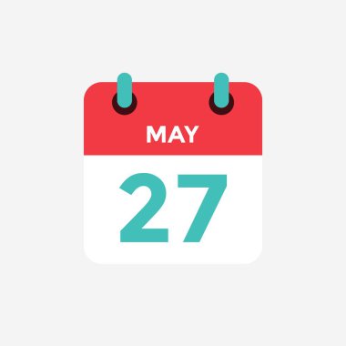 Düz simge takvimi 27 Mayıs. Tarih, gün ve ay. Vektör illüstrasyonu.