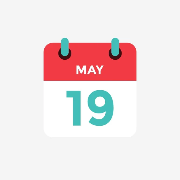 Плоский иконный календарь 19 мая. Дата, день и месяц. Векторная иллюстрация . — стоковый вектор
