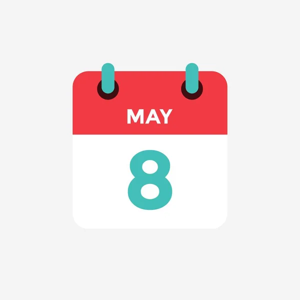 Flat icon calendar 8 of May. Date, day and month. Vector illustration. — Stock Vector