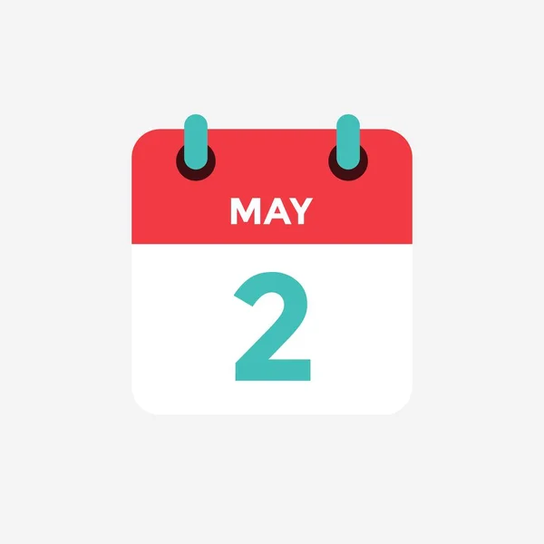 Düz simge takvimi 2 Mayıs. Tarih, gün ve ay. Vektör illüstrasyonu.
