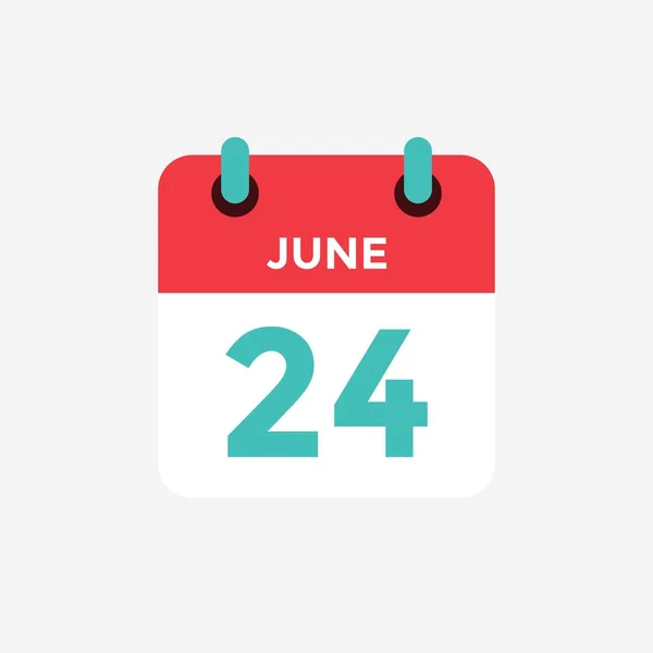 Icône plate calendrier 24 de juin. Date, jour et mois. Illustration vectorielle . — Image vectorielle