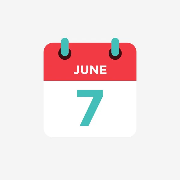 Icône plate calendrier 7 de juin. Date, jour et mois. Illustration vectorielle . — Image vectorielle